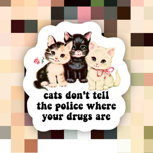 Cat Drugs Sticker-Decorative Stickers > Arts & Entertainment > Hobbies & Creative Arts > Arts & Crafts > Art & Crafting Materials > Embellishments & Trims > Decorative Stickers-Quinn's Mercantile