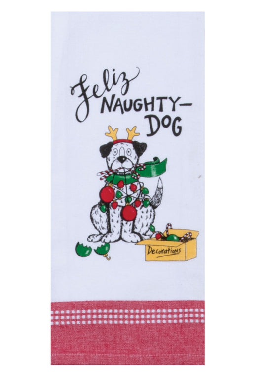 Feliz Naughty Dog Tea Towel-Quinn's Mercantile