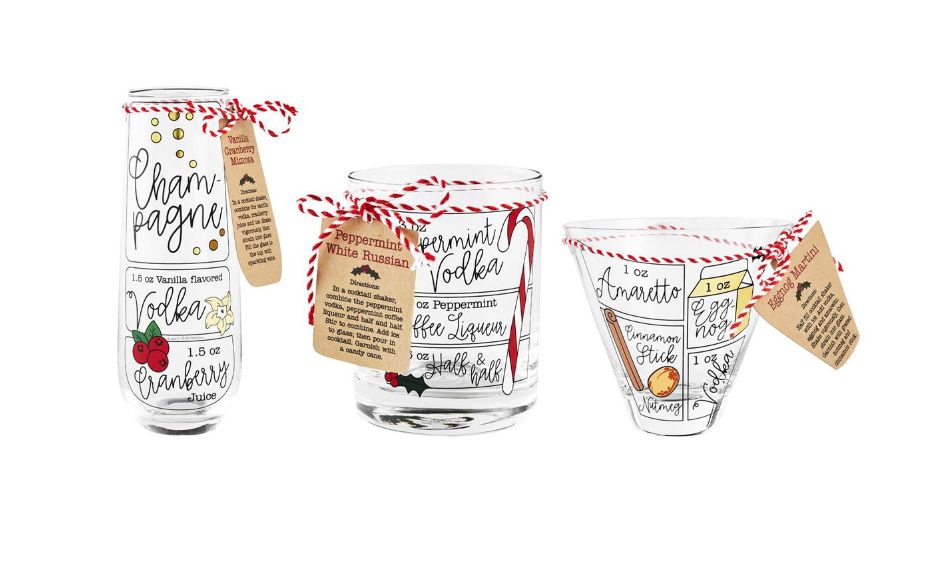 Holiday Cocktail Recipe Glasses-Home & Garden > Kitchen & Dining > Tableware > Drinkware-Quinn's Mercantile