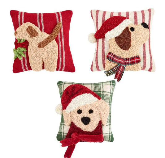 Mini Christmas Dog Hooked Pillows-Home & Garden > Decor > Throw Pillows-Quinn's Mercantile