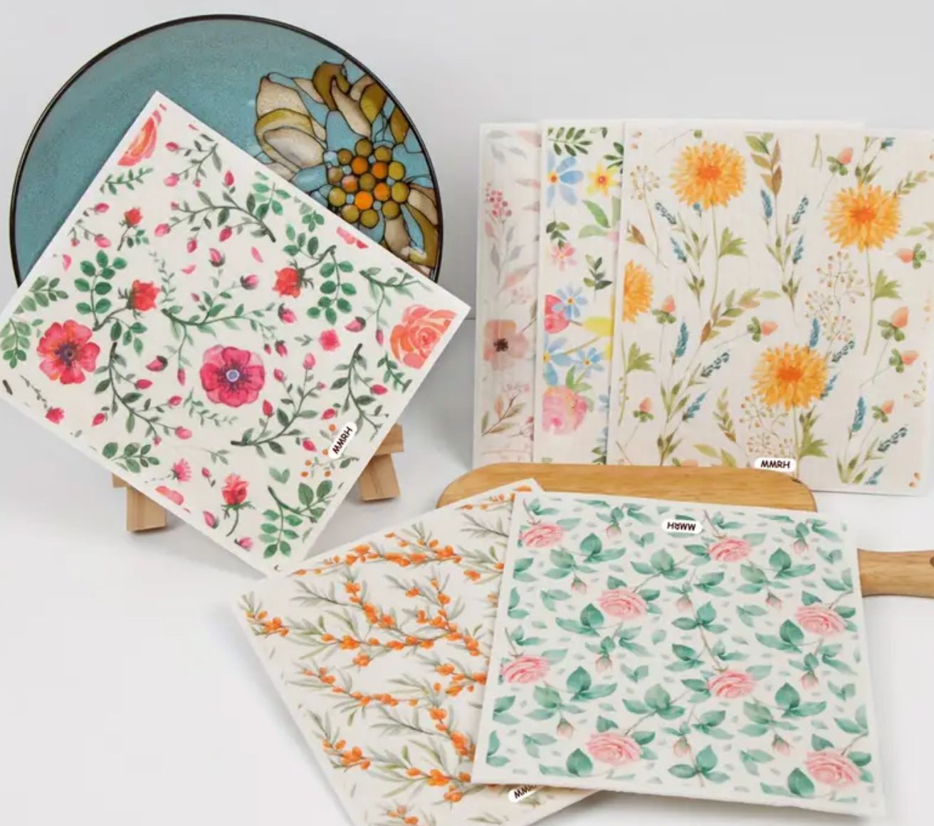 Floral Swedish Dish Cloth-textiles > Home & Garden > Linens & Bedding > Towels > Bath Towels & Washcloths-Quinn's Mercantile