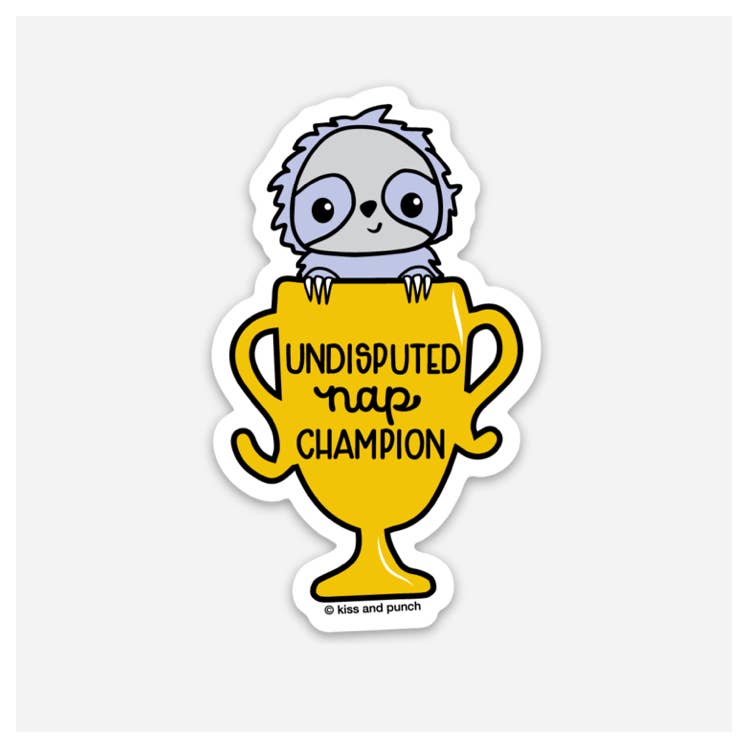 Sloth Nap Champion Vinyl Sticker-Decorative Stickers > Arts & Entertainment > Hobbies & Creative Arts > Arts & Crafts > Art & Crafting Materials > Embellishments & Trims > Decorative Stickers-Quinn's Mercantile