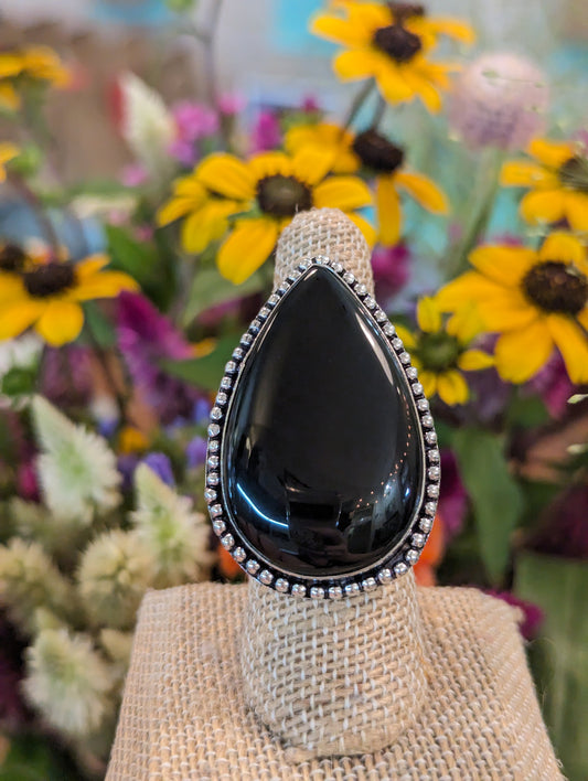 Black Teardrop Adjustable Stone Ring-Jewelry > Apparel & Accessories > Jewelry > Rings-Quinn's Mercantile