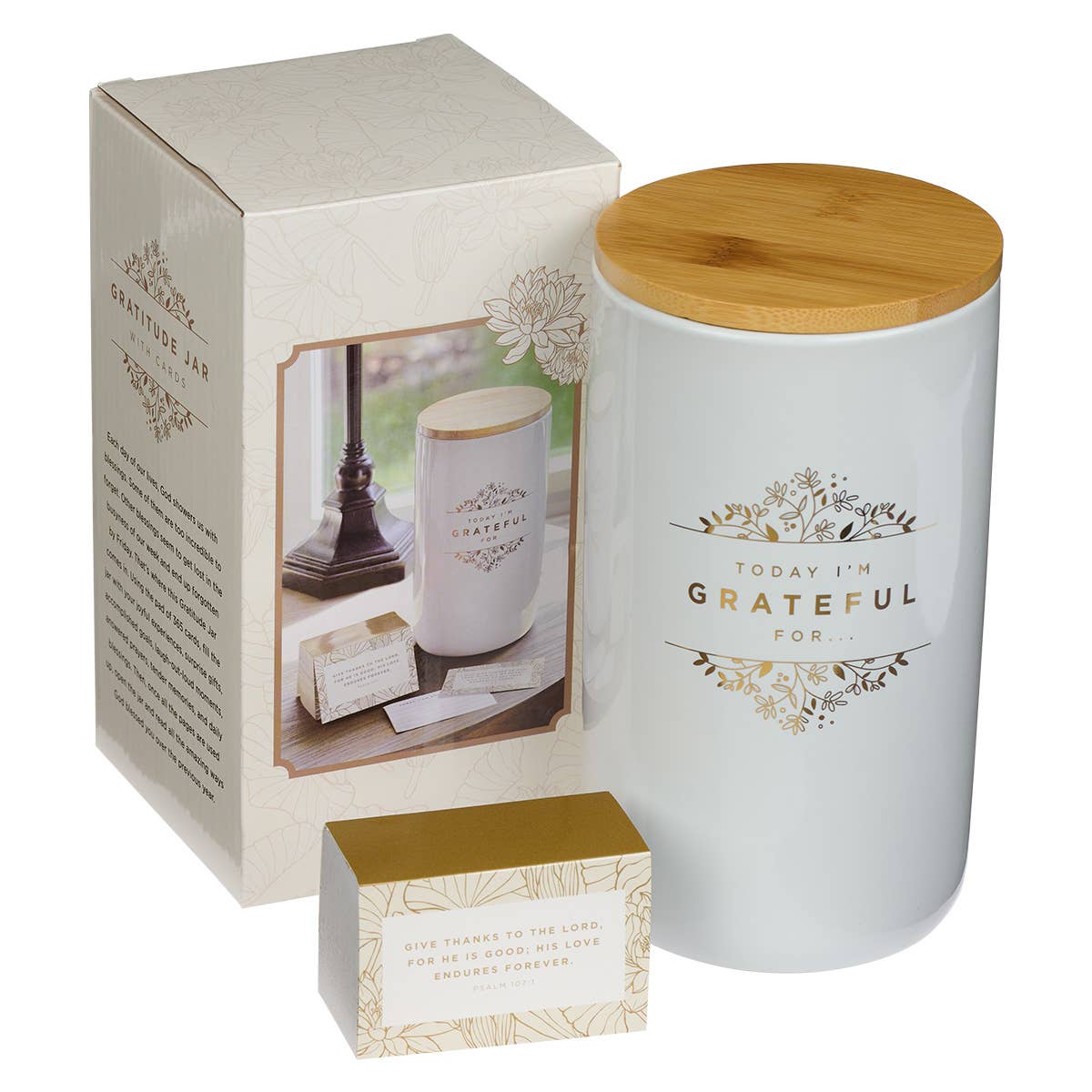 Grateful Gold and White Ceramic Gratitude Jar with Cards-Religious & Ceremonial > Religious Items-Quinn's Mercantile