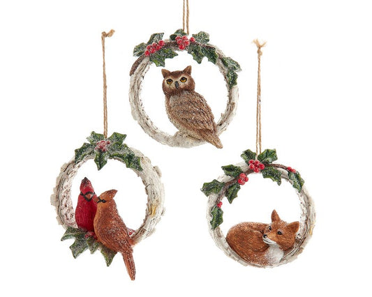 Forest Animals in Wreath Ornaments-For the Home > home & Garden > Decor > Seasonal & Holiday Decorations > Holiday Ornaments-Quinn's Mercantile