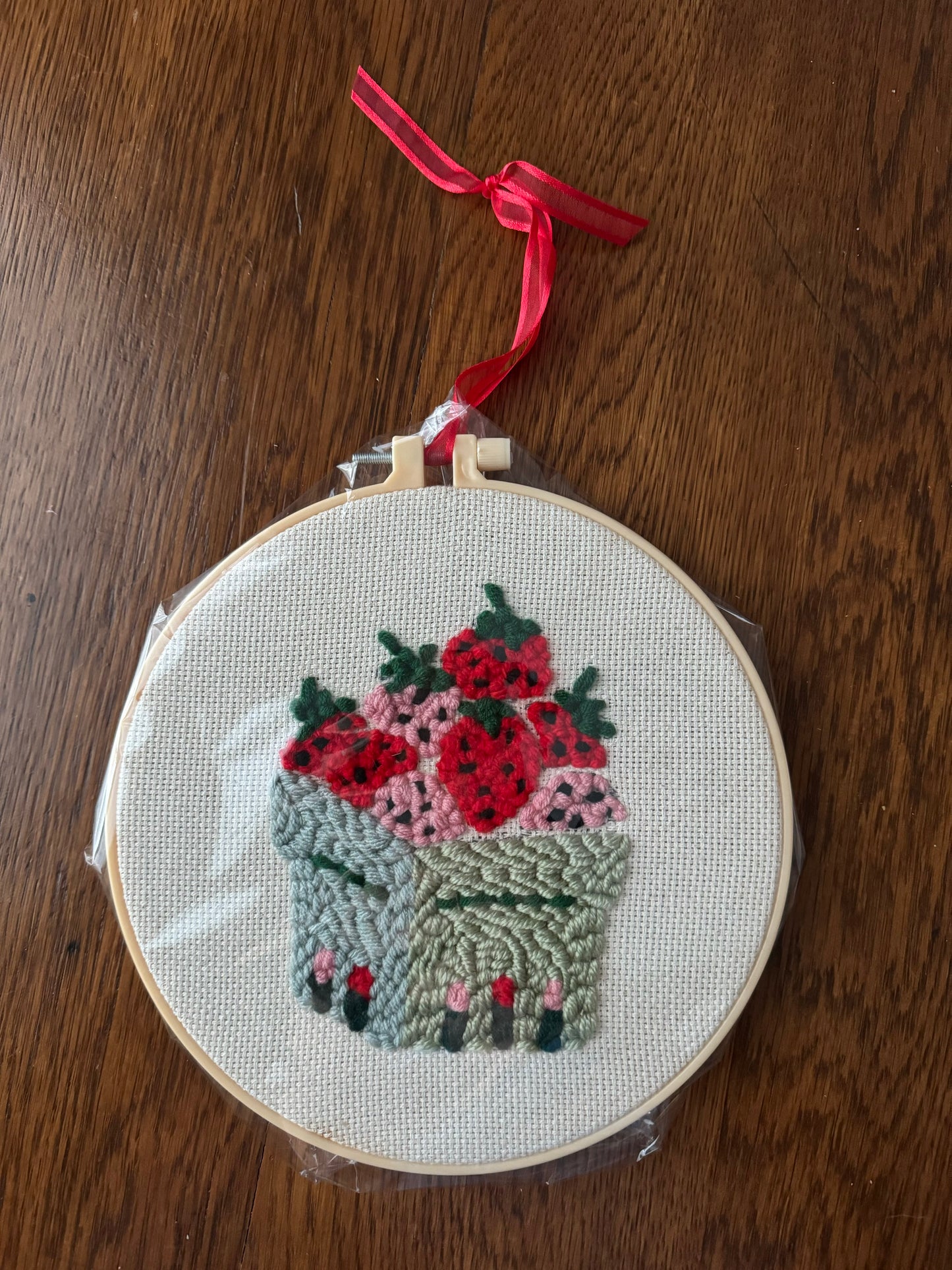 Strawberry Basket Punch Needle Decor-Wall Decor > Home & Garden > Decor > Artwork-Quinn's Mercantile