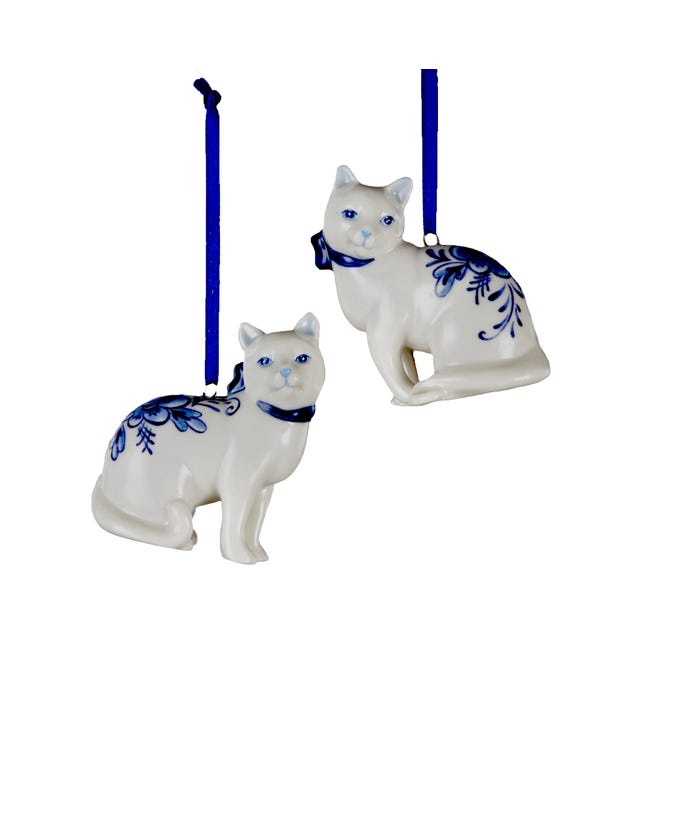 Delft Blue Cat Ornament-For the Home > Home & Garden > Decor > Vases-Quinn's Mercantile