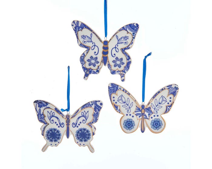 Blue and White Butterfly Ornaments-For the Home > home & Garden > Decor > Seasonal & Holiday Decorations > Holiday Ornaments-Quinn's Mercantile