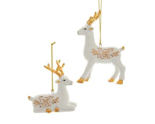 Gold and White Deer Ornaments-For the Home > home & Garden > Decor > Seasonal & Holiday Decorations > Holiday Ornaments-Quinn's Mercantile