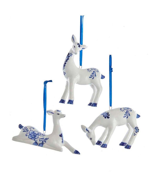 Blue and White Deer Ornament-For the Home > home & Garden > Decor > Seasonal & Holiday Decorations > Holiday Ornaments-Quinn's Mercantile